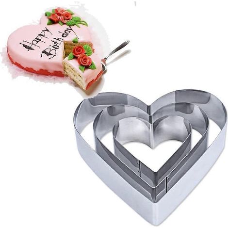 Herzförmige Kuchenformen aus Edelstahl für spezielle Formen - Set mit 3 Backformen (Herz)