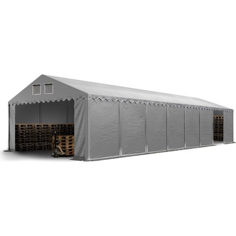 Hangar tente de stockage 5 x 16 m d'élevage de 2,60m de hauteur gris PVC 800 N imperméables (1/5)