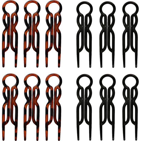 Lot de 12 épingles à cheveux en forme de U pour chignons Écaille de tortue et noir Tenue sûre toute la journée pour cheveux épais et fins Accessoires (1/5)