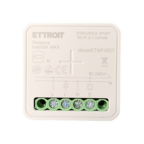 ETTROIT ETWF4007 MODULO INTERRUTTORE RELÈ SMART TUYA WI-FI 1 CANALE ON/OFF 10A COMPATIBILE CON AMAZON ALEXA E GOOGLE HOME (1/5)