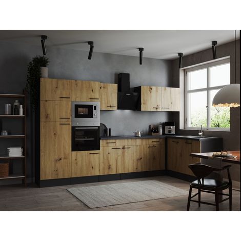 Küche Küchenzeile Winkelküche Grau Matt Artisan Eiche Oliver 340x172 cm Respekta