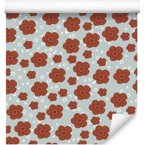 Papier peint gris clair et orange à motif de faune et de flore tropicales, 50 x 1000 cm (1/5)