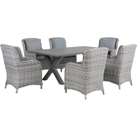 Garden Dining Set 6 Seater CASCAIS with Cushions PE Rattan Grey