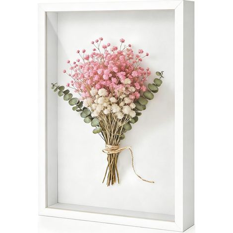 Cadre photo à remplir, 40 x 50 cm, profondeur 3 cm, profond, à remplir, avec plaque acrylique transparente, pour ranger des souvenirs, des objets de décoration, blanc (1/5)