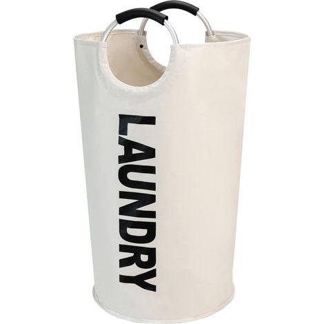 Panier à linge souple blanc cassé 90L tissu Oxford durable dimensions 38 x 79 cm poignées en aluminium avec éponges souples rangement pratique (1/5)