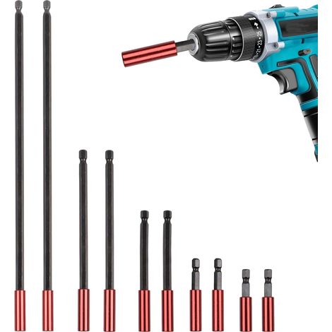 10 Pièces Rallonge Visseuse, Porte Embout Magnétique en Acier Chrome-Vanadium, 5 Tailles (50/60/100/150/300mm) Adaptable à Visseuse Placo, Embout visseuse aimanté et Outils (1/5)