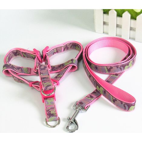 Laisse pour Chien Réglable en Nylon Rose (2,5 cm) - Harnais de Poitrine Confortable pour Petit, Moyen et Grand Chien (9-23 kg) - Accessoire de Promenade Robuste pour Labrador, Golden Retriever et Tedd