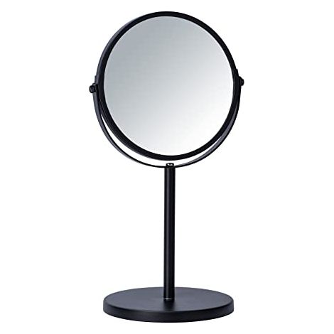 WENKO Specchio per trucco Assisi Ø 17 cm nero - Specchio per il trucco orientabile con ingrandimento 3x, superficie specchiante ø 16 cm 300 % ingrandimento, Acciaio, 18.5 x 34.5 x 15 cm, Nero (1/4)