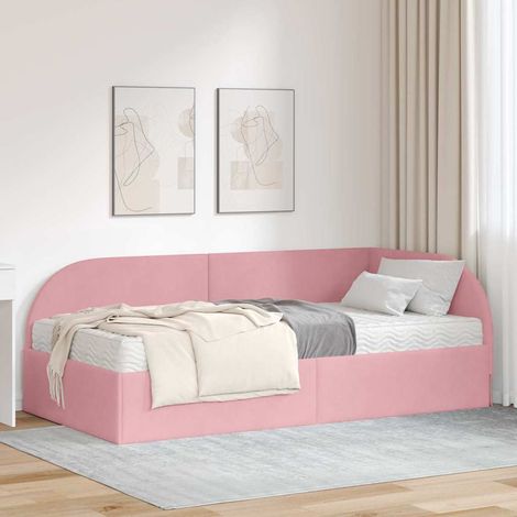 vidaXL Cadre de lit d'angle avec matelas 2 pc Rose 80 x 200 cm Velours (1/5)
