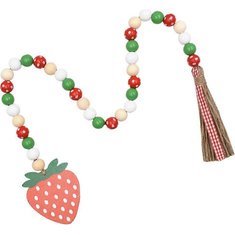 Guirlande de perles en bois avec pompons, perles en bois de fraise, 4 pièces pour la décoration (1/5)
