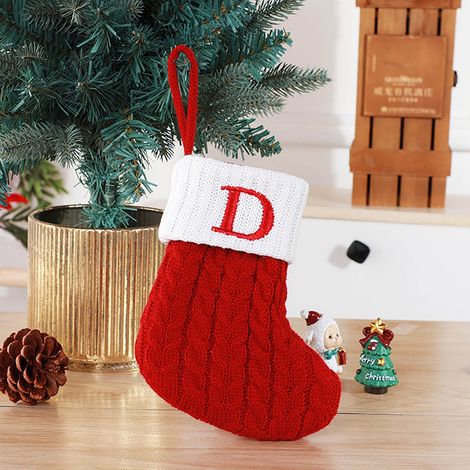 Chaussette De Noël - Tricotée En Laine - Initiale Brodée - Pour Cheminée Ou Arbre De Noël - 18 X 15 Cm - 35 G - 1 Pièce (1/4)