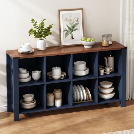 Buffet étagère 140x34x75 cm en MDF bleu, avec rangement, gain de place pour salon FloraGrace (1/5)