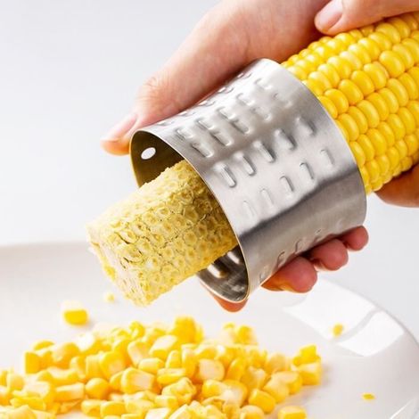 Econome,Éplucheur de maïs en acier inoxydable,petit support pour épis de maïs,brochette,couteau éplucheur,outils - Round Corn Peeler