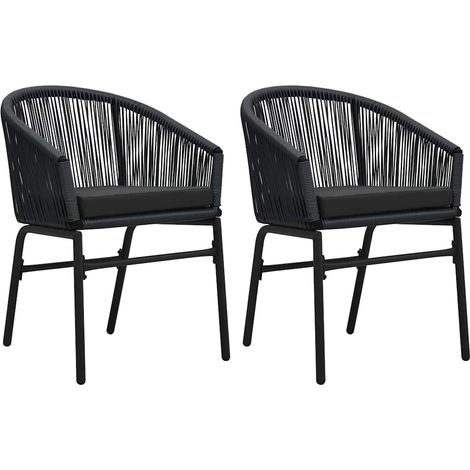 Chaises de jardin-Chaise de terrasse-Chaise d'extérieur lot de 2 Noir Rotin PE (1/5)