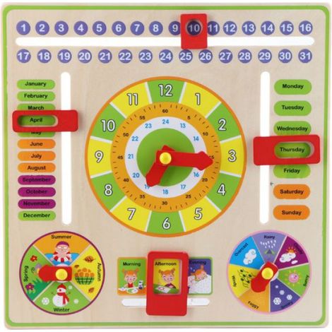 Horloge En Bois - Apprenant Heure Date Saison Meteo - Jouet Éducatif Pour Enfants - 30,5 x 30,5 x 2,5 cm (1/5)