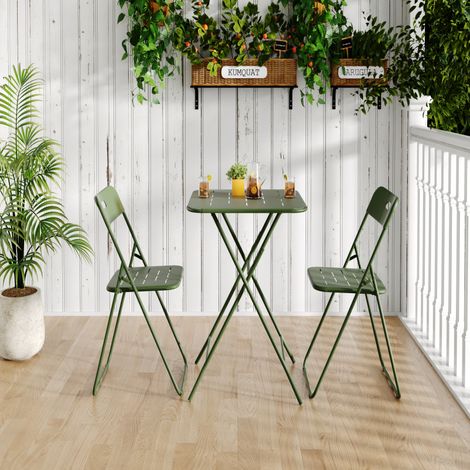 Ensemble bistro pliable 3 pièces – 2 chaises + table – Revêtement électrophorétique – Vert – Terrasse/Intérieur (1/5)