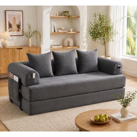 Modulares Sofa 200 x 94 x 67 cm aus dunkelgrauem Cord mit Stauraum – MEUBLIV (1/5)