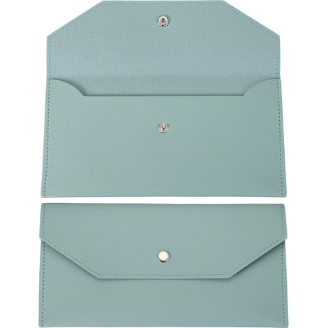 Portefeuille réutilisable en cuir pour homme et femme, pour chèque, reçus, factures, voyage, remise de diplôme, vacances, bleu clair (1/5)