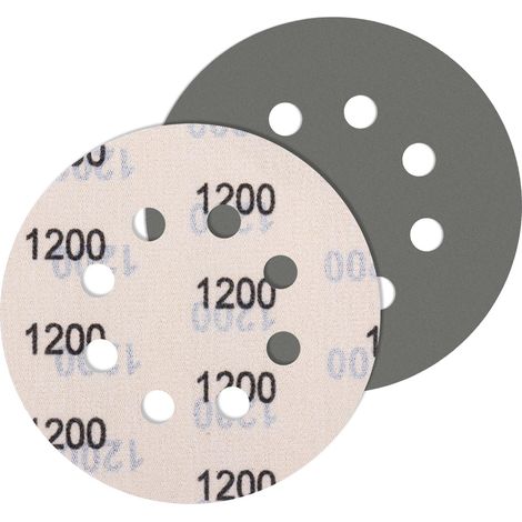Lot de 5 Disques abrasifs 125 mm, Grain 1200, 8 trous, Pour ponceuse excentrique, Métal et bois (1/5)