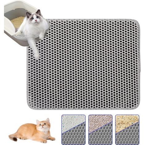 Katzenstreumatte – Doppellagig, wasserdicht, rutschfest, Wabenstruktur – 55 x 75 cm – Grau (1/5)