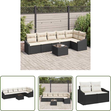 vidaXL Poly Rattan -  Sofa Set mit Kissen 7 pcs Schwarz Poly Rattan (1/5)