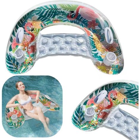 Sillón, colchón hinchable, tumbona, silla de piscina, asas + portavasos, flamenco (1/5)