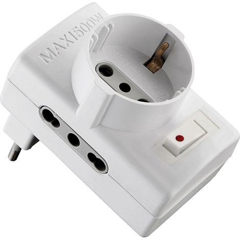 1PZ ADATTATORE 10/A 2 PRESE BIPASSO+1 SCHUKO CON INTERRUTTORE DI SICUREZ (1/2)