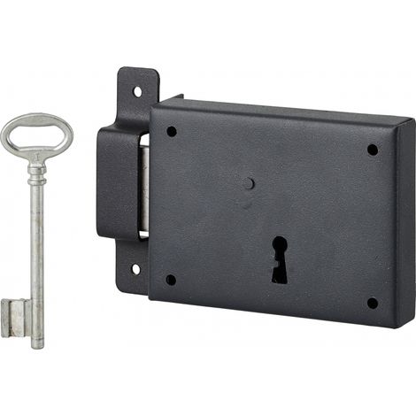 Thirard – Serrure horizontale en applique à clé pour porte de cave – Pêne dormant gauche – Axe 60mm – Dimensions 110x80mm – Acier noir – 1 clé incluse