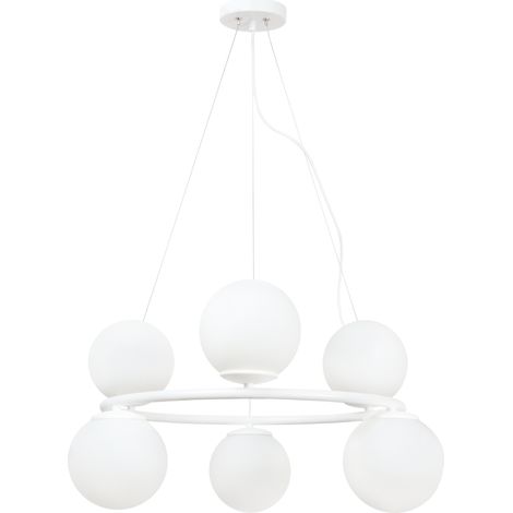 LAMPE À SUSPENSION BLANCHE AURA 6-ABAT-JOUR BLANC PLAT E14 (1/5)
