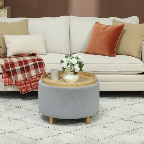 Sgabello imbottito, in morbido pile, con vano portaoggetti nascosto, coperchio reversibile, 56 cm x 56 cm x 42 cm, grigio