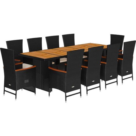 Set da Pranzo da Giardino 11 pz con Cuscini in Polyrattan Nero vidaXL (1/5)