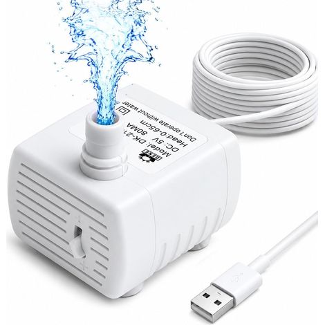 Mini Pompe Submersible Pompe 3W Ultra-Silencieuse USB 200L/H Fontaine White Débit réglable,ventouses fixation,étanche pour fontaine animal et aquarium,4,8×3,2×2,7cm,1.5m cable,Aquarium Hydroponique (1/5)