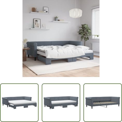 vidaXL Sofa-Bett - Tagesbett Ausziehbar mit Matratzen Dunkelgrau 90x200 cm Samt (1/5)