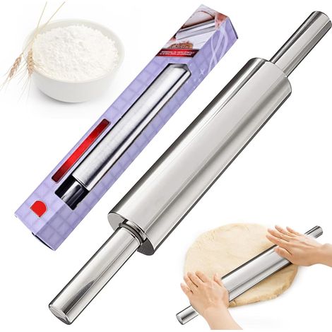 Rouleau à Pâtisserie en Acier Inoxydable avec Poignées, 43 cm Rouleau Patisserie en Métal avec Surface Antiadhésive pour étendre Pâtes Fraîches, Pizzas, Fondant, Biscuits, Gâteau (1/5)