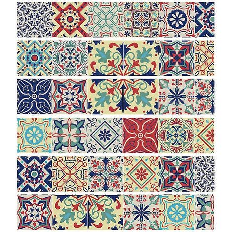 6-teiliges Set Mandala-Muster Fliesenboden-Treppenaufkleber Badezimmer-Küchendekoration Wasserdichte Wandtattoos