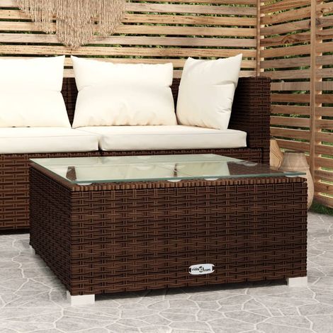Tavolino da Giardino Marrone 60x60x30 cm in Polyrattan e Vetro (1/5)