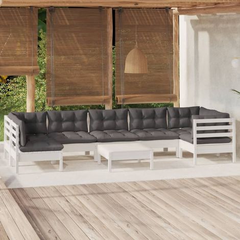 8-tlg. Garten-Lounge-Set mit Kissen Weiß Kiefernholz (1/5)