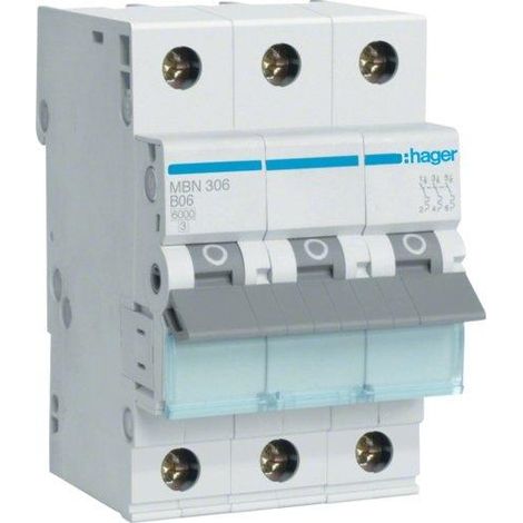 Disyuntor Hager MBN306 3 polos 6 A 6 kA