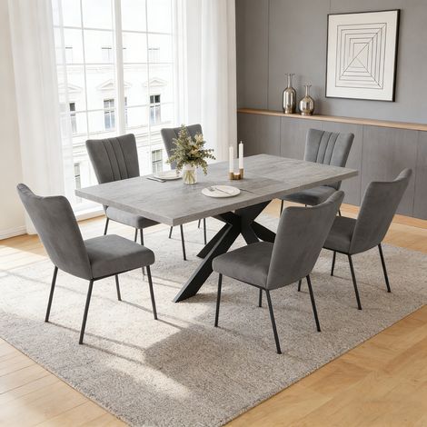 Ensemble de table à rallonges et chaises, table rectangulaire en MDF de 130 à 170 cm(6 Stühle, flanelle, gris)