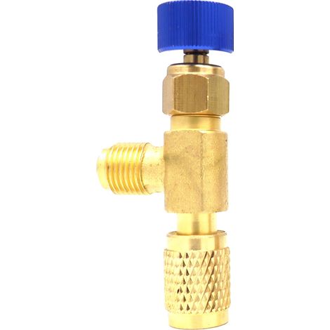 Válvula de carga de refrigerante, aleación de aluminio-cobre, compatible con R22 y R410, estilo 1 (1/2)