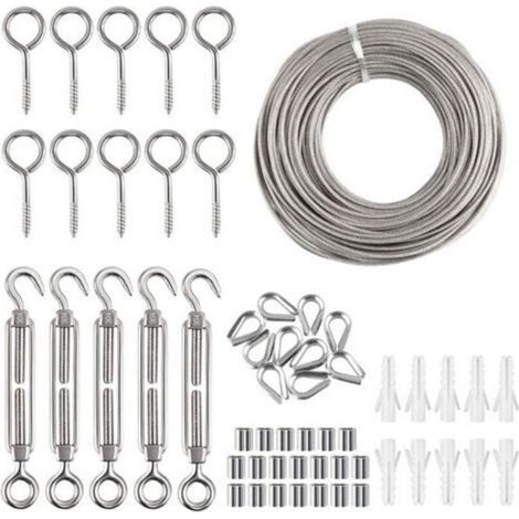 Kit de clôture de jardin en acier inoxydable résistant avec revêtement en PVC 30 m, vis à œil tire-fond, tendeur de fil et crochet (1/5)