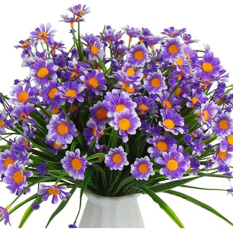 Lot de 8 marguerites artificielles en plastique résistant aux UV - Pour intérieur et extérieur - à suspendre - Pour jardin, maison, porche, fête de mariage (violet) (1/5)