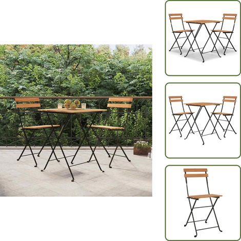 Arredamento da giardino - vidaXL Set Bistrò Pieghevole 3 pz in Legno Massello di Teak e Acciaio - Tavolo in teak