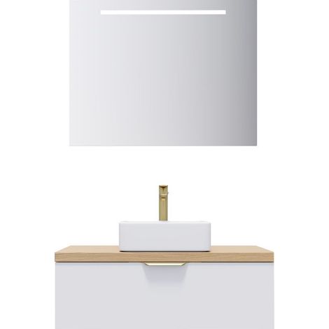 Meuble de salle de bain suspendu vasque à poser 90cm 1 tiroir Blanc + miroir - Venice (1/5)