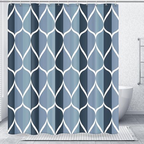 Rideau de douche géométrique bleu égéen, design imperméable et polyester, séchage rapide, ourlet lesté, ensemble de rideaux de douche en tissu bleu pour salle de bain, 183 x 198 cm, lavable en (1/5)