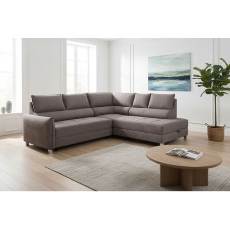 Ecksofa Schlafsofa Sofa MARNO in Stoff Chill Me Dunkelbleige Ottomane Rechts