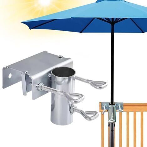 Sonnenschirmständer für Balkone – Rostbeständiges, verzinktes Gusseisen – Zur Montage an Geländern oder Tischen – Verstellbare Abmessungen für Gärten und Terrassen (1/5)