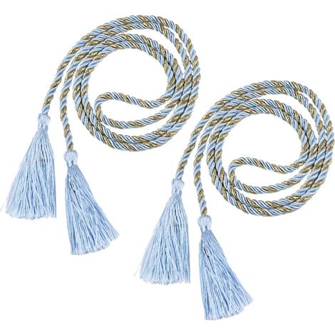 Embrasse De Rideau - Corde Coton Avec Pompon Bleu - Ajustable Sans Crochet - Pour Drapé De Fenêtre - 2 Pièces