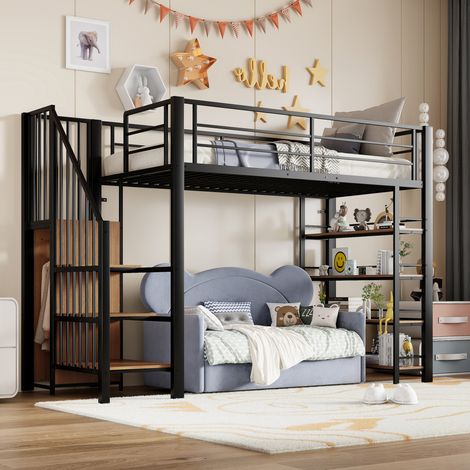 lit enfant mezzanine rangement 90x200 métal noir OKMYHOME (1/5)