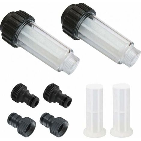 Garden hose filter, 2 pieces 3/4 inch water pre-filter, water filter set with 4 filter elements and 2 quick connectors for high-pressure cleaners, garden pump (1/4)